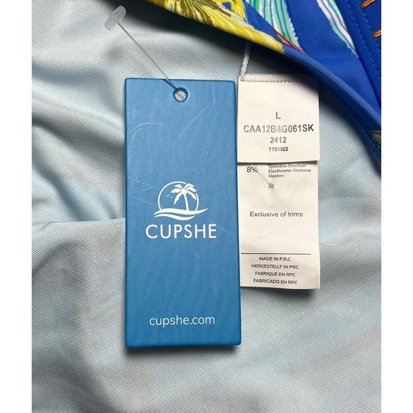 NWT CUPSHE Tropical Print Whip Stitch Bikini Top & High-WaistedBottoms Set, XL/L - Picture 7 of 8